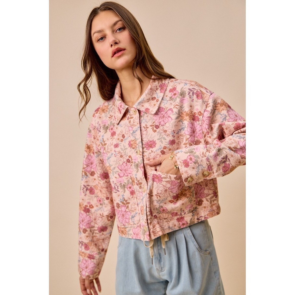 SO ME Floral Print Cotton Twill Button Down Barn Jacket - XLarge